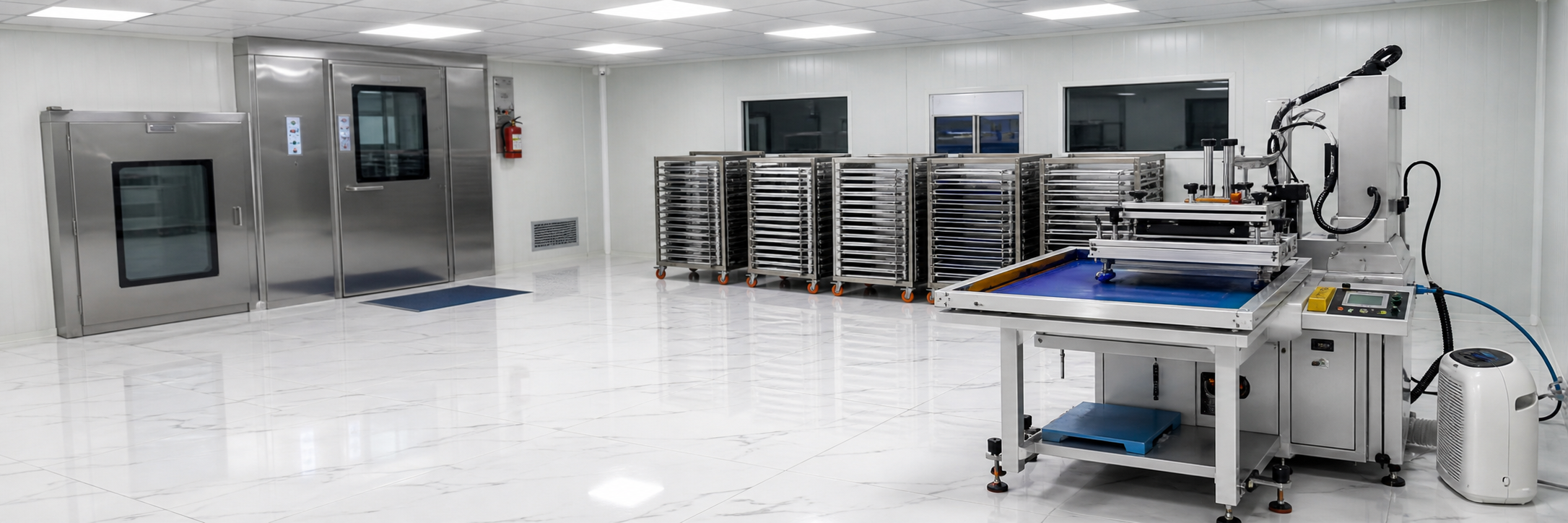 Controlled screen-printing production facility